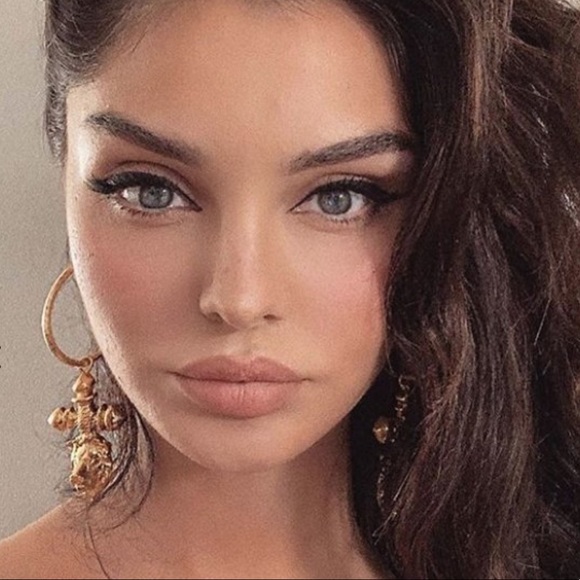 24k Gold Lion Cross Hoop Earrings - Picture 6 of 9